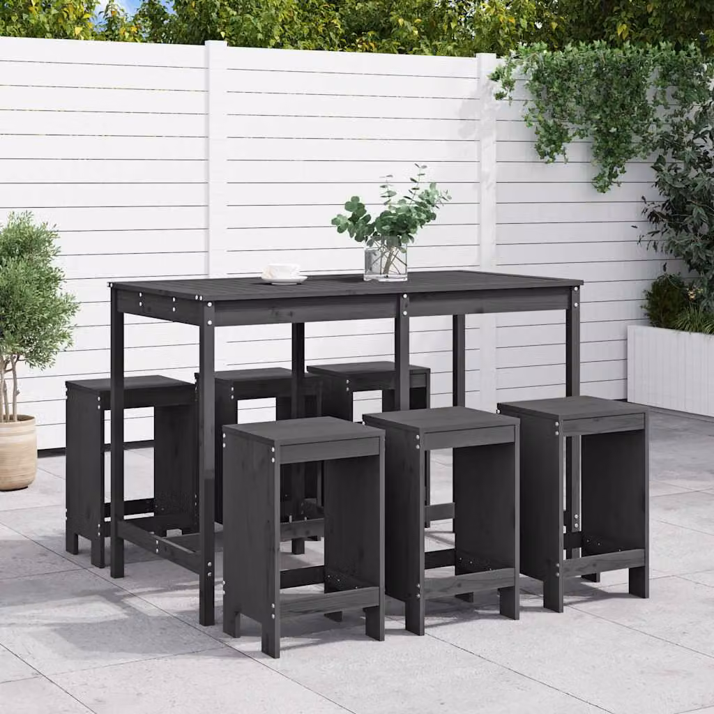 Set Bar da Giardino vidaXL in Legno di Pino Grigio, 7 Pezzi