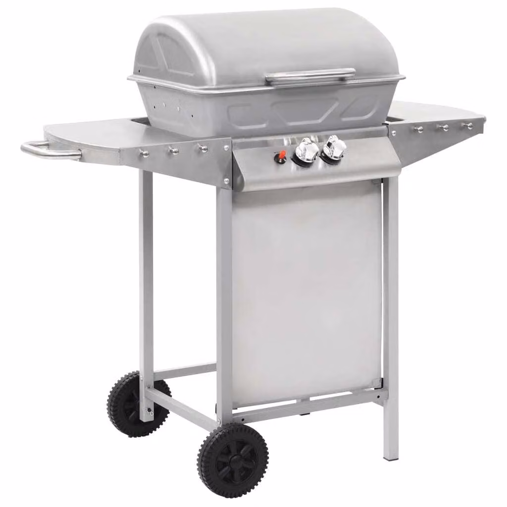 Barbecue a gas con griglia e 2 zone di cottura, in acciaio inossidabile, colore argento