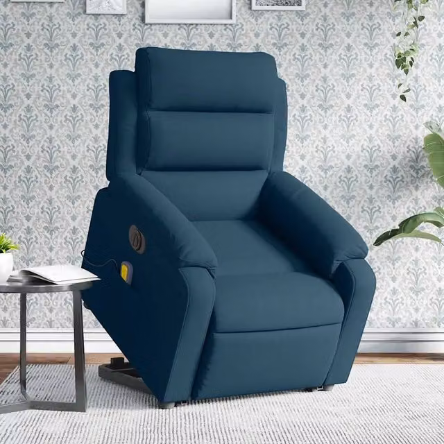Poltrona Alzapersona Elettrica con Massaggio vidaXL in Velluto Blu per Senior – 1