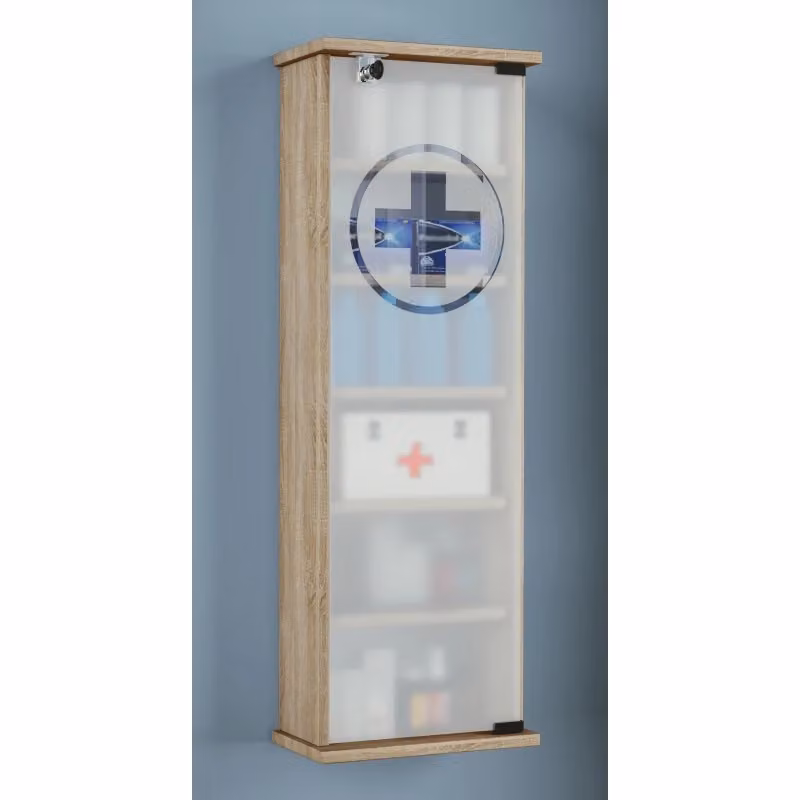 Armadietto Medicinali Ezooza Beige con Ante in Vetro e Ripiani Interni, L/P/H: 31 x 18 x 92 cm – 2