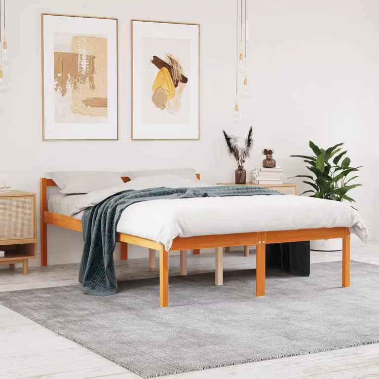 Letto per anziani vidaXL in legno massello di pino color marrone cera con doghe piatte fisse L/P/H: 120 x 200 x 70,5 cm