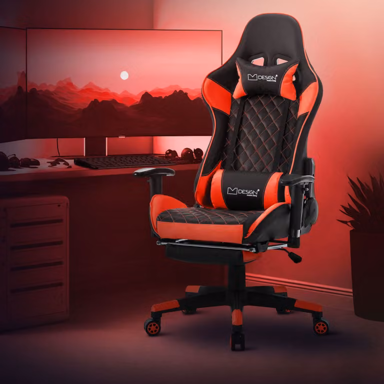 Sedia da gioco ML-Design con poggiapiedi, nero/rosso, in pelle artificiale, ergonomica