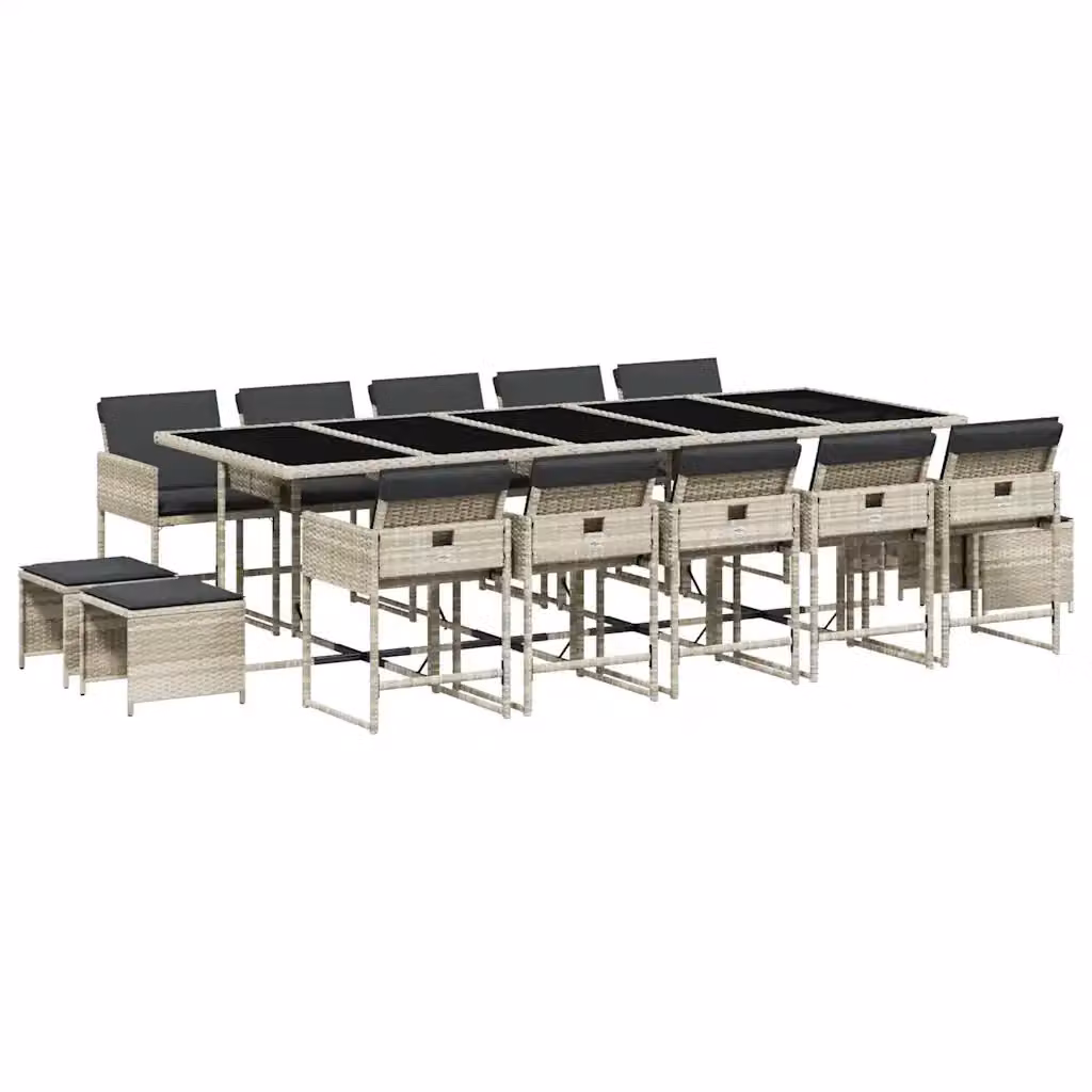vidaXL Set da Pranzo da Giardino 15 pz in Polyrattan con Cuscini e Tavolo in Vetro Grigio Antracite – 2