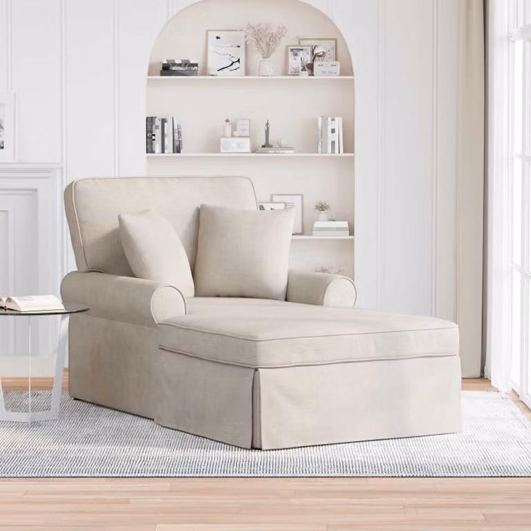 Chaise Longe moderna vidaXL ARES con cuscino e gonna, colore beige, L: 157 cm, P: 91 cm, H: 91 cm