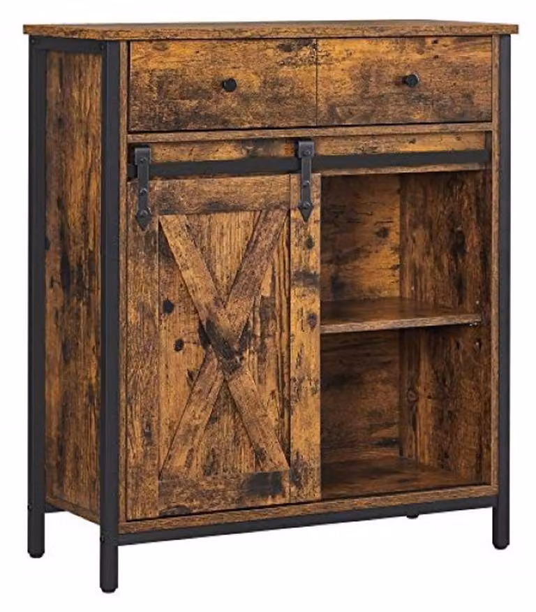 VASAGLE Comodino con ante scorrevoli, stile vintage, nero, marrone, 70x30x80 cm