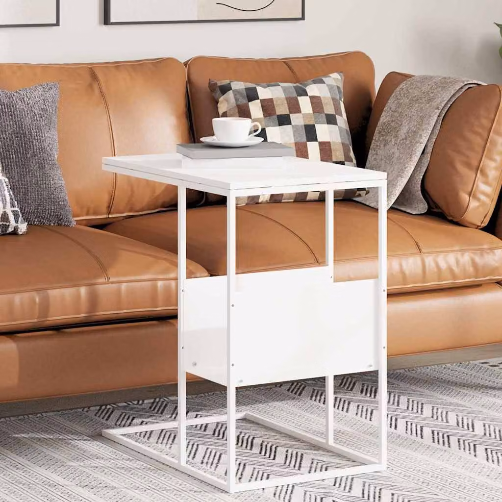 vidaXL Tavolino Moderno Bianco con Struttura in Legno e Metallo L: 55 cm, P: 36 cm, H: 59,5 cm