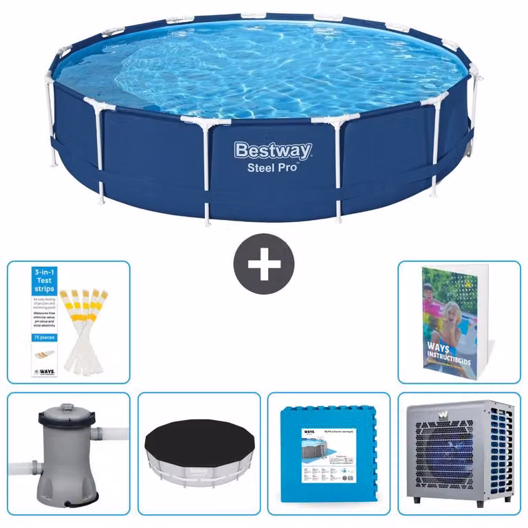 Piscina gonfiabile Bestway Steel Pro, rotonda, dimensioni 396x84 cm, composta da 5 parti, modello S290