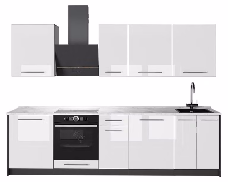 Cucina componibile Vicco Fame-Line Bianco lucido/Antracite 280 cm, PL Marmo, Model 64178
