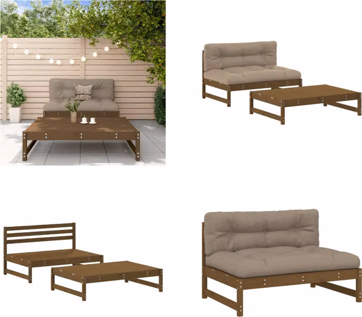 vidaXL Set salotto da giardino 2 pezzi con cuscini in legno massiccio marrone miele - Set salotto da giardino - Set salotto da giardino - Set salotto da esterno