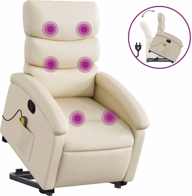 Poltrona | Sedia Relax Alzapersona Reclinabile Massaggio Crema Similpelle