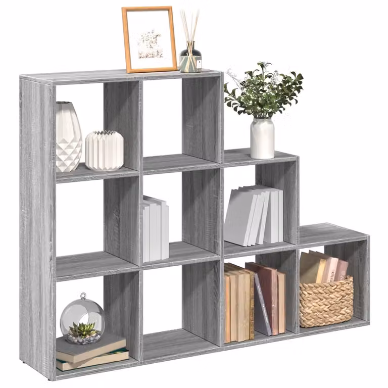 Libreria moderna vidaXL con 3 ripiani in MDF, colore grigio, L: 137,5 cm, P: 29,0 cm, H: 103,5 cm