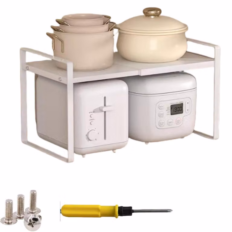 Scaffale estendibile, bianco, 25-45x27x25 cm, impilabile, ideale per la cucina, la dispensa o per l'organizzazione di oggetti