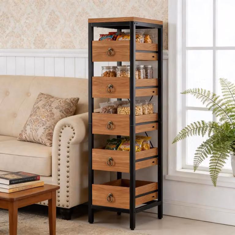 Ripiano sottolavello stretto - Scaffale metallico a 5 ripiani - Cesti estraibili - Scaffale di acciaio inossidabile impermeabile - Organizzatore da cucina salvaspazio - Colore marrone rossastro