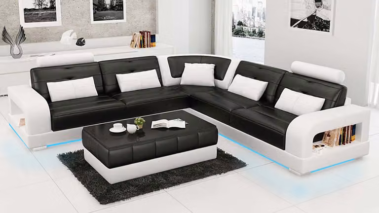 Ledersofa USB Wohnlandschaft Ecksofa Ecke Garnitur Design Sofa Couch L6008B
