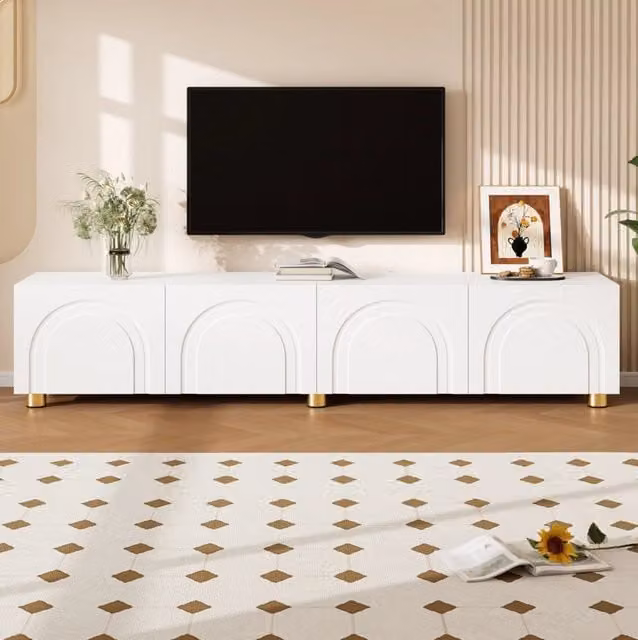 Mobile TV 180x35x40 cm bianco in MDF e PB - 4 ante con rilievo ad arco