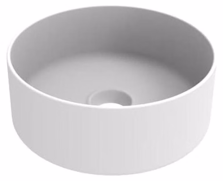 Lavabo in Vetroceramica senza troppofilo, forma rotonda, dimensioni 46x46x19 cm