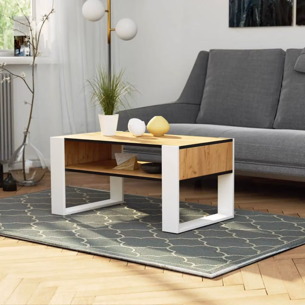 Tavolino TYVREN - rovere craft / bianco