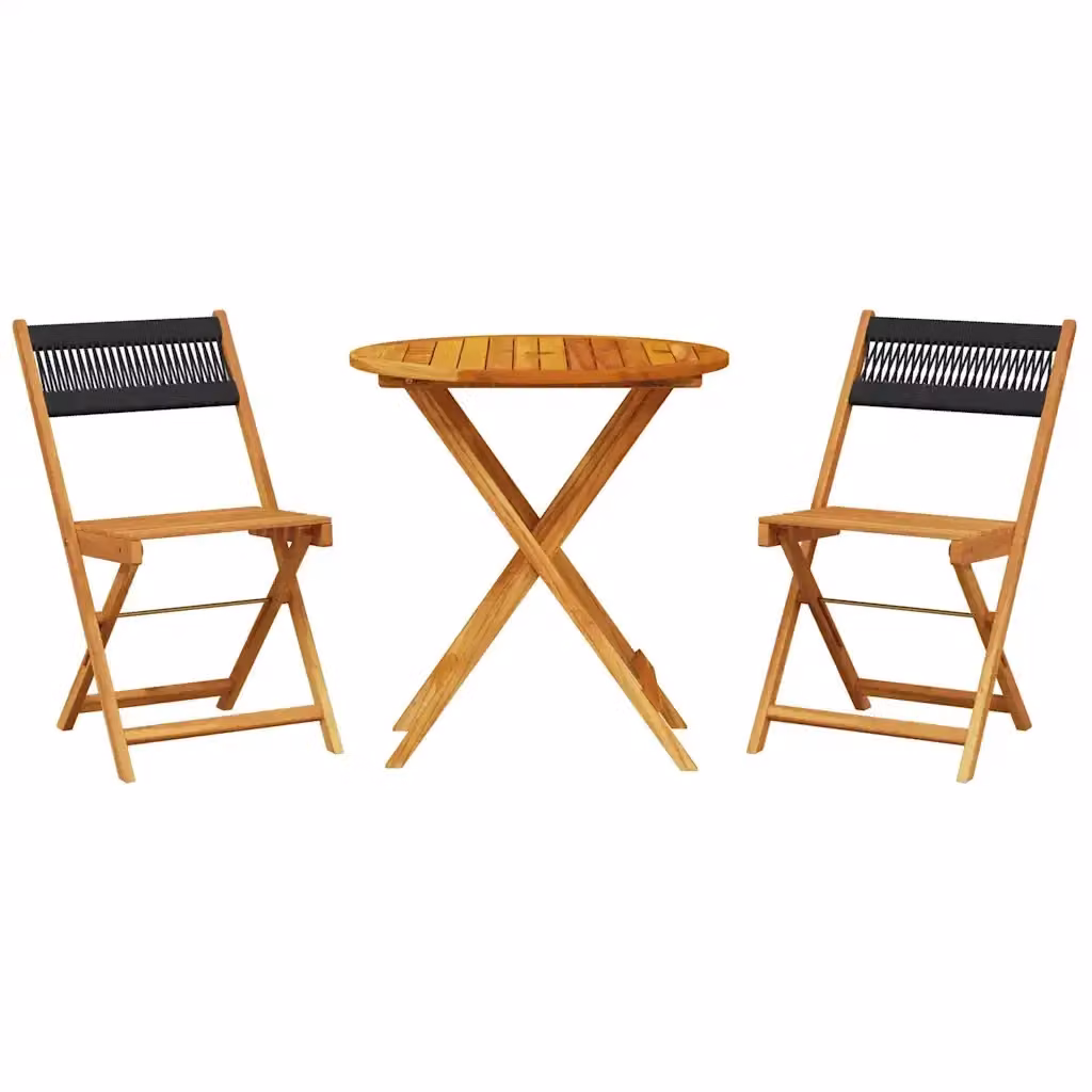 Set da Bistrot vidaXL 3pz Nero in Polipropilene e Legno di Acacia Olio – 2