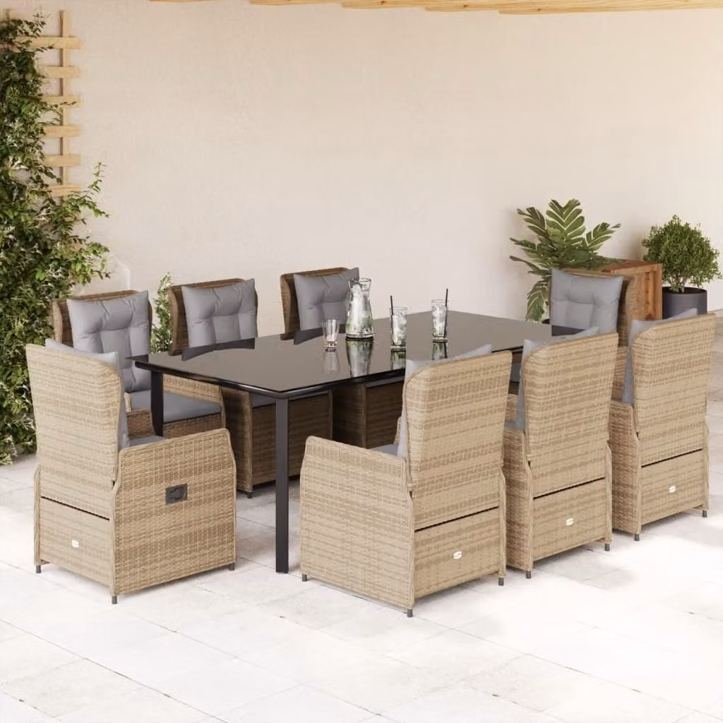 Maison Exclusive - Set da Pranzo da Giardino 9 pz con Cuscini Beige in Polyrattan