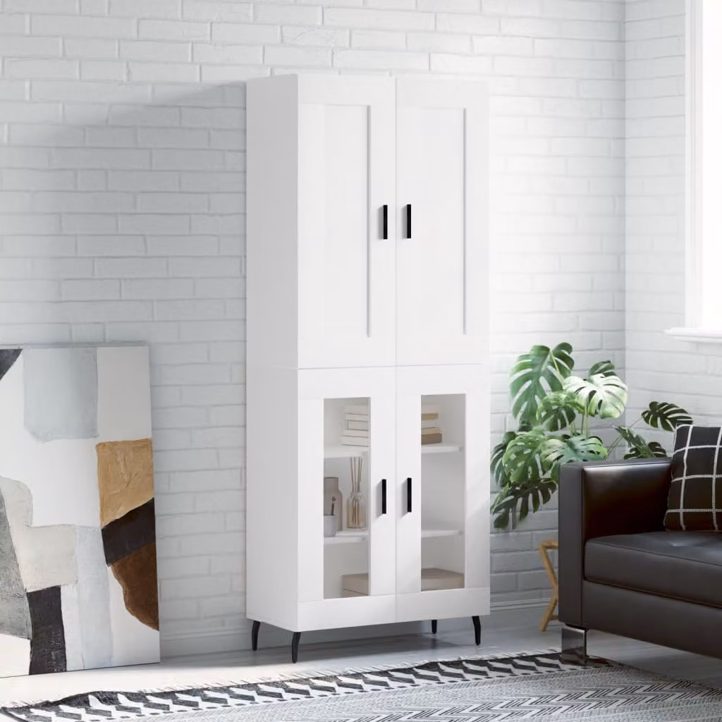 Credenza moderna vidaXL bianca con ante in vetro e ripiani interni, L/P/H: 69,5 x 34 x 180 cm