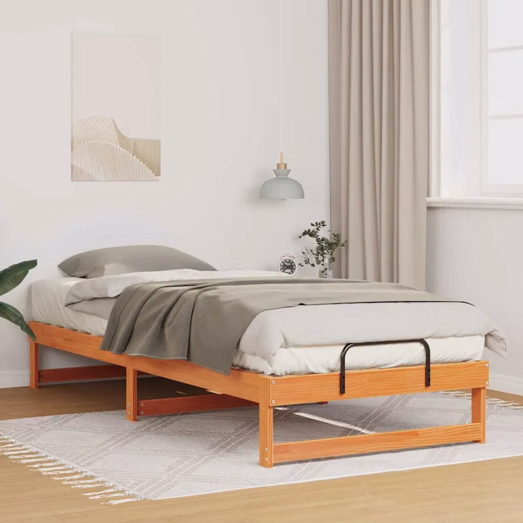 Struttura del letto moderna vidaXL in pino massello marrone L 220 cm x L 90 cm