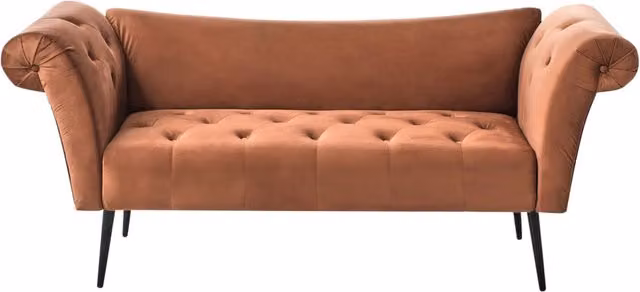 Chaise Longue in tessuto marrone dorato e Gambe con gambe in metallo dorato