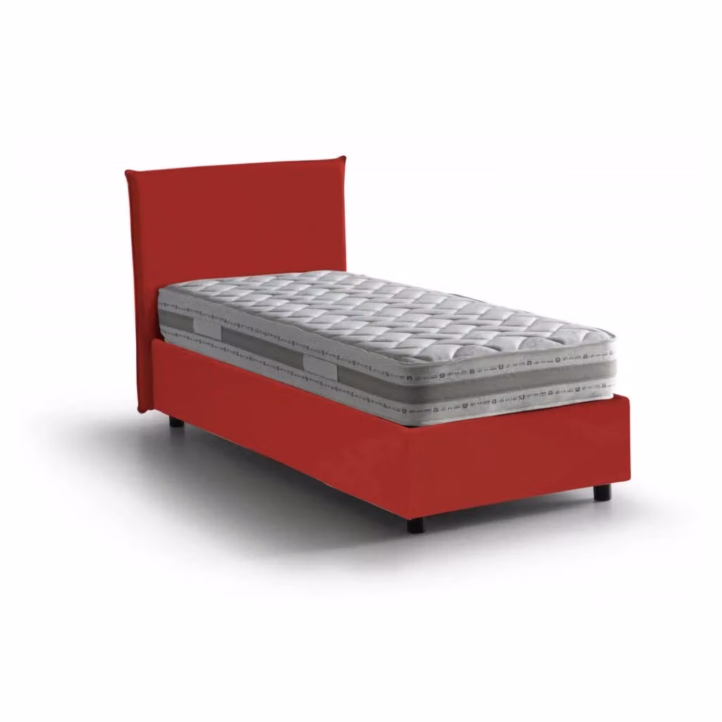 Letto singolo contenitore Aquilla Talamo Italia con materasso incluso, rivestimento in tessuto rosso, apertura frontale, L/P/H: 80 x 190 x 205 cm – 2