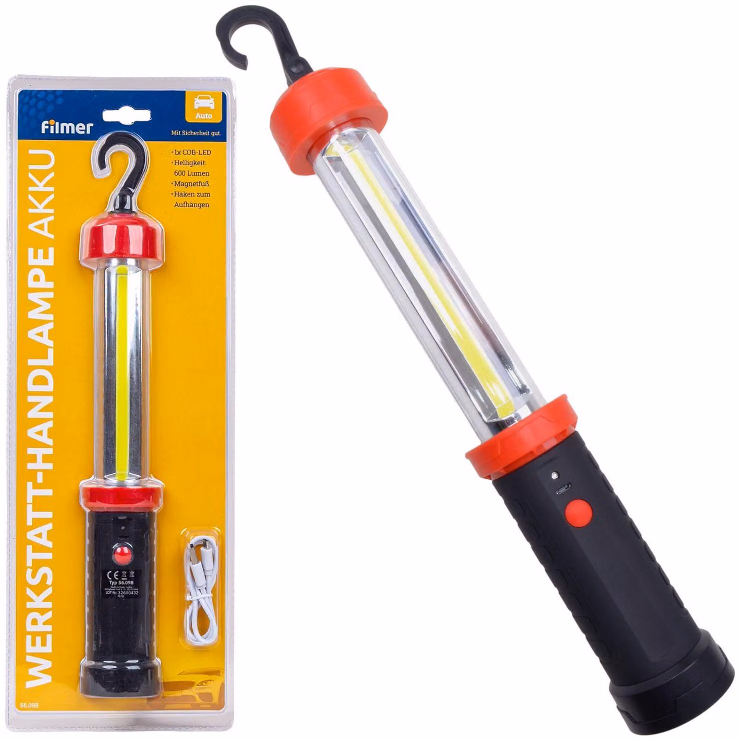 Lampada da lavoro a LED COB ricaricabile tramite USB, lampada da officina per auto, lampada portatile per ispezioni
