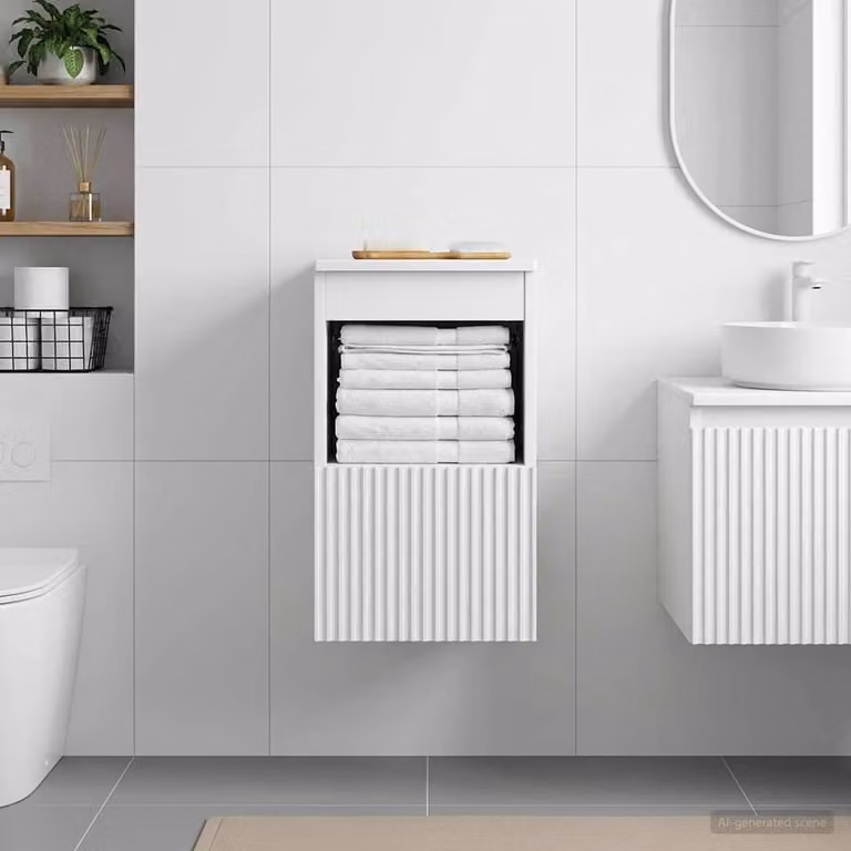 Mobile da bagno bianco vidaXL in MDF con ante a battente e ripiani interni L/P/H: 30 x 44,5 x 50 cm