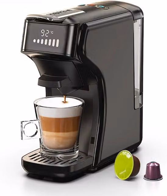 Macchina da Caffè Multifunzionale HiBREW H1B 6 in 1 Nero, Compatibile con Nespresso, Dolce Gusto, ESE e Caffè Macinato
