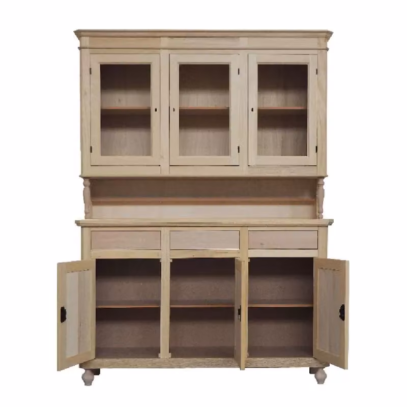 Cristalliera in legno di pino stile arte povera con ante in vetro Mobili 2G L/P/H: 150 x 43 x 210 cm – 1