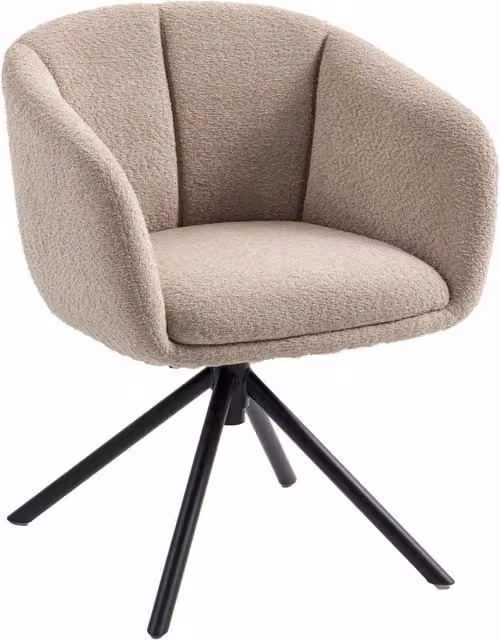 Poltrona girevole XYLO in tessuto boucle beige e marrone con struttura in metallo e braccioli