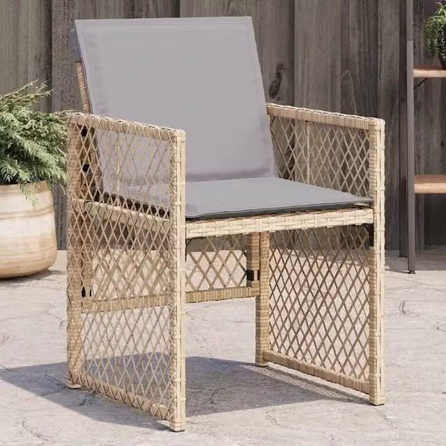 Set di 4 sedie da giardino con cuscini vidaXL in polyrattan beige e grigio con braccioli