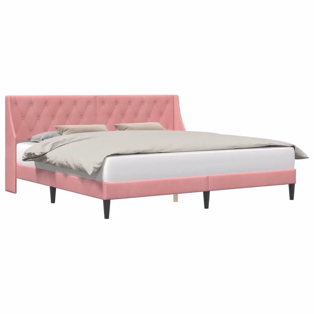 Struttura letto con testiera e giroletto in velluto rosa DESIGN IN L/P/H: 200 x 200 x 96 cm – 2