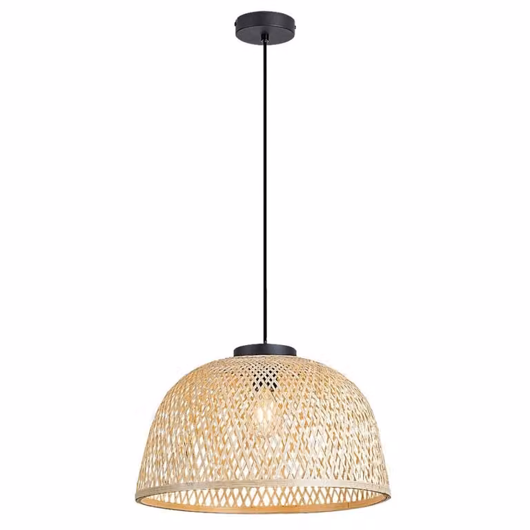 Rabalux 72025 Lampada a sospensione 1 spot rattan, E27 legno, nero, rotondo, scandinavo, ø405mm