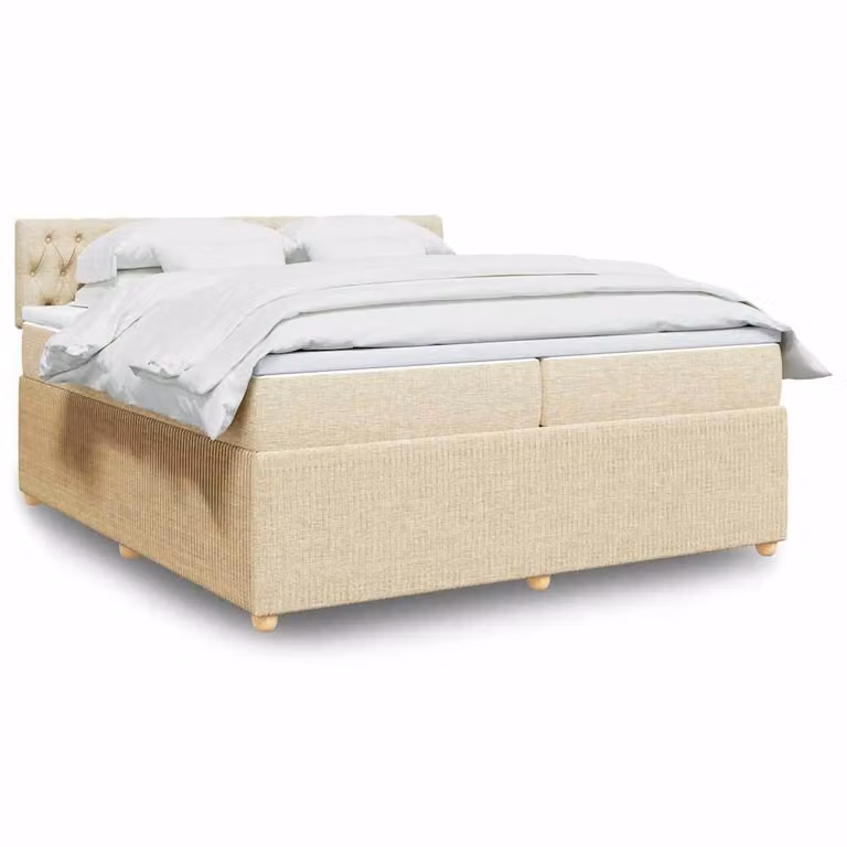 vidaXL Letto Ibrido con Materasso e Struttura Imbottita Beige e Bianco L/P: 200 x 200 cm