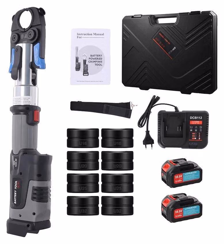 Set di utensili per crimpatura, a batteria da 18V, completo di 2 batterie e 2 caricabatterie