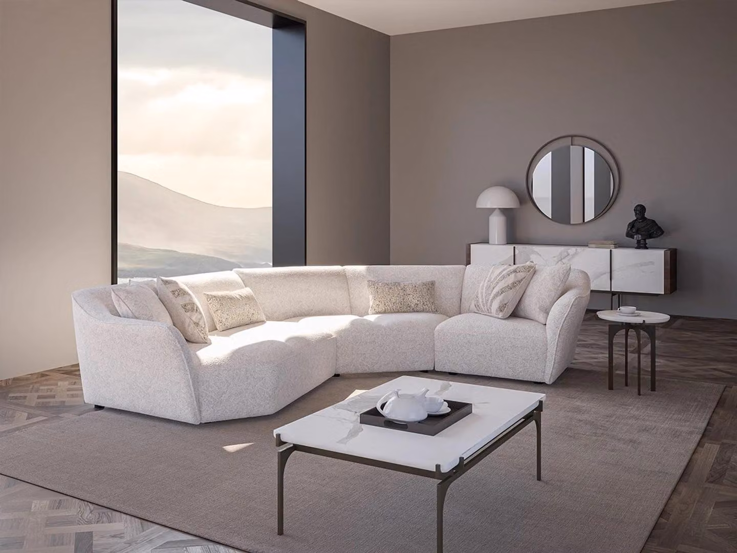 U-Form Sofa Couch Polster Garnitur Wohnzimmer Design Ecksofa Couchtisch