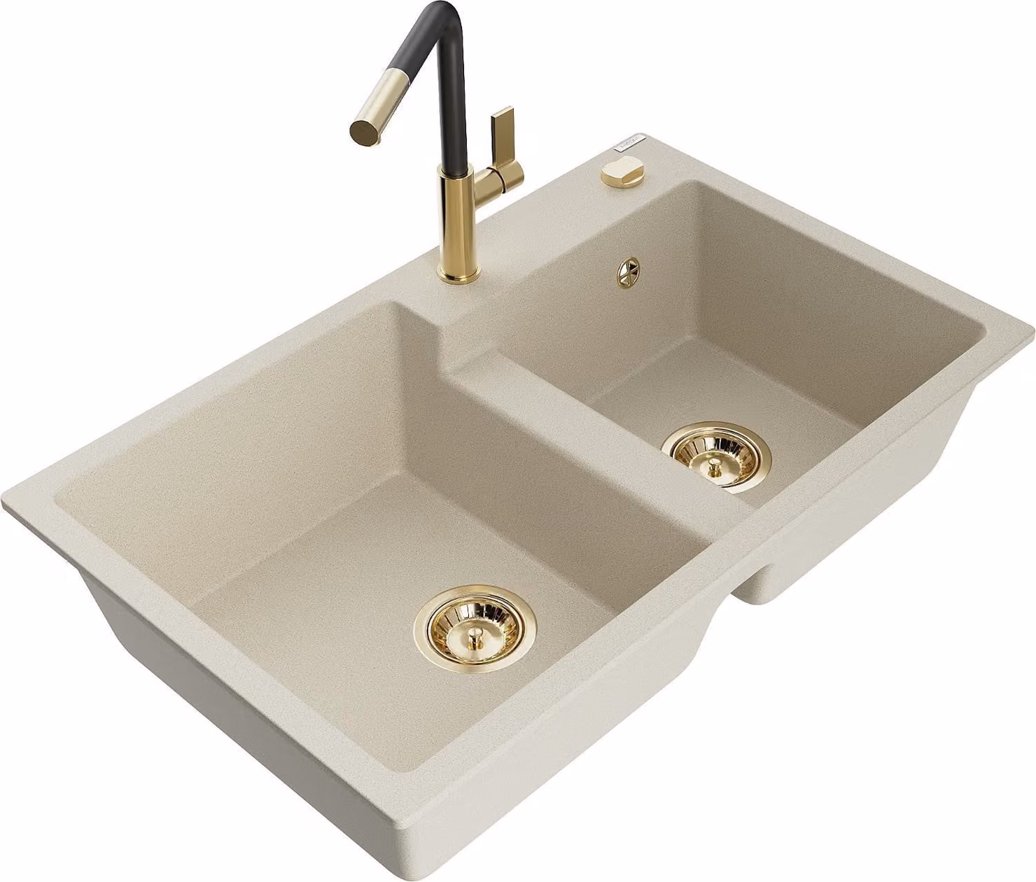 Mexen Tomas lavello in granito a 2 vasche con miscelatore da cucina Flora, beige - 6516-69-670401-57-G