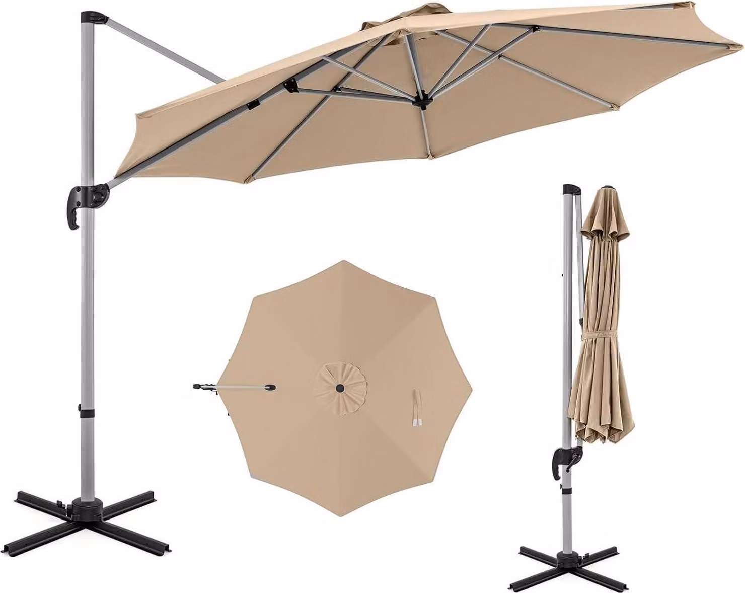 Ombrellone Ø325cm a sbalzo con manovella e supporto Protezione UV idrorepellente