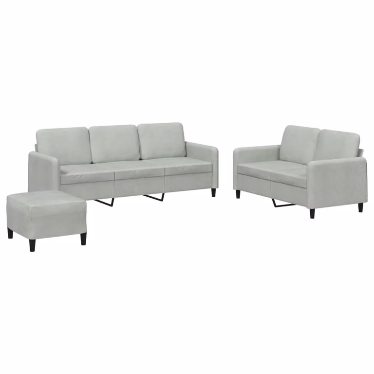 Set di Divani 3 pz Grigio Chiaro in Velluto