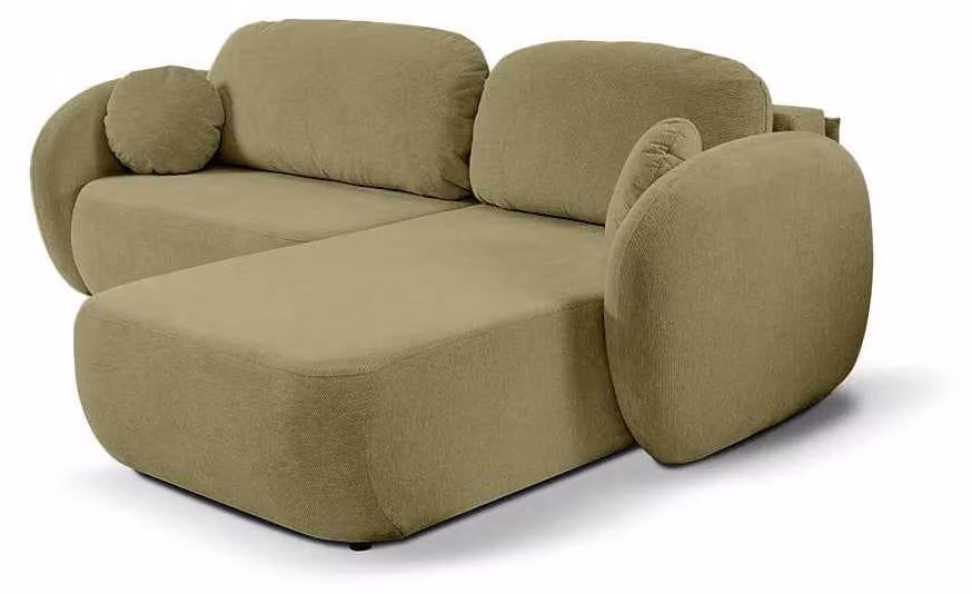 Divano angolare con funzione letto, modello Olemo, lato destro, rivestito in lino color oro