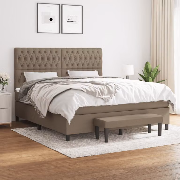 vidaXL Giroletto a Molle con Materasso Ibrido in Tessuto Beige e Bianco L/P: 180 x 200 cm