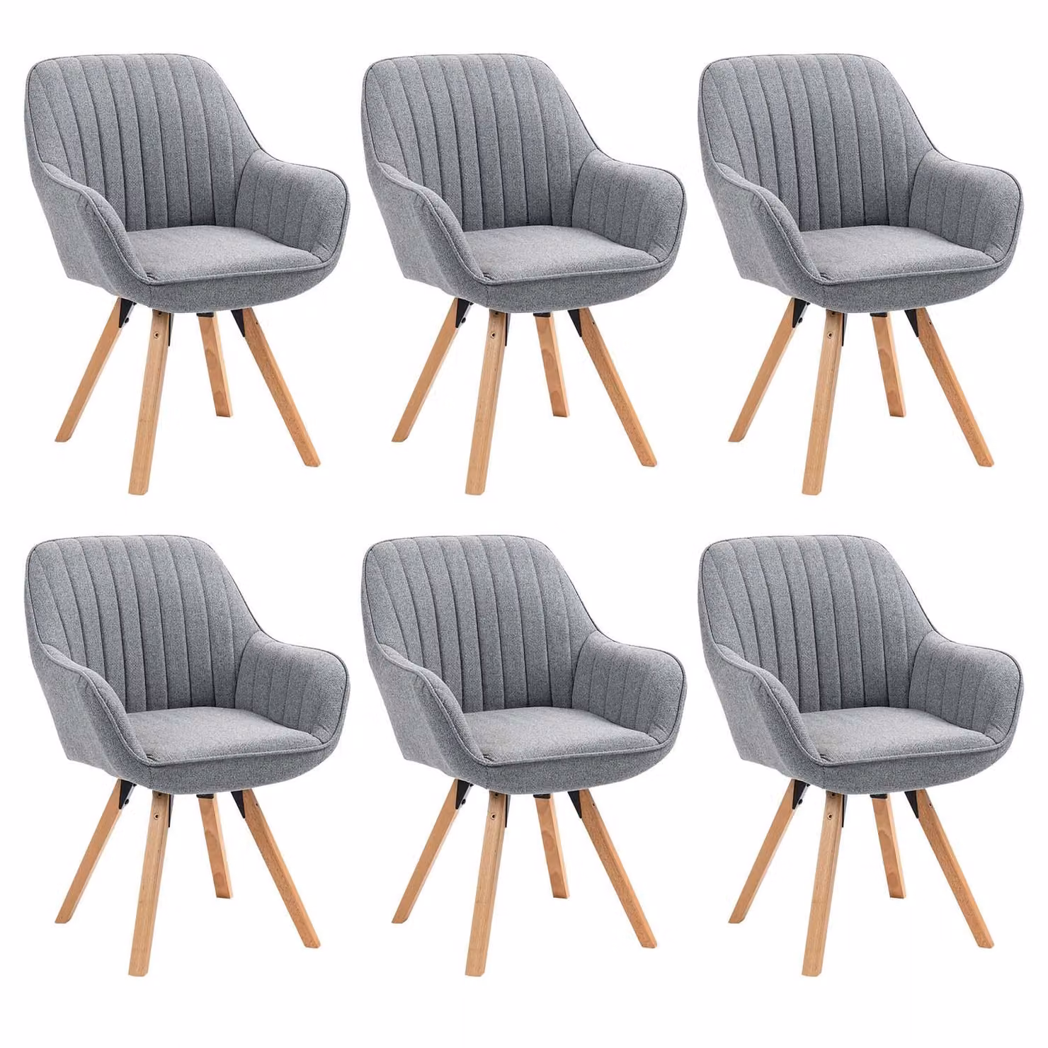 Meubles Cosy - Set da 6 comode sedie da pranzo in tessuto grigio con rotazione a 360° - CARSON