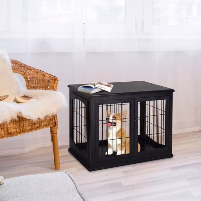 Casetta da giardino OKWISH in MDF e metallo nero con piano d'appoggio e due ingressi L: 81 cm, P: 58,5 cm, H: 66 cm – 1