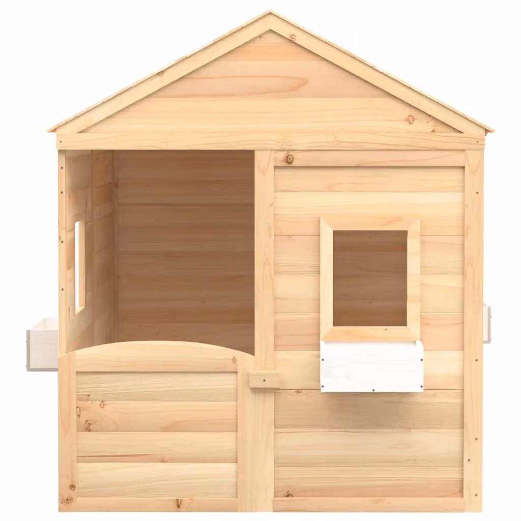 vidaXL Casetta per bambini in legno massello marrone con finestra e tetto a capanna L/P/H: 120 x 125 x 132 cm – 2