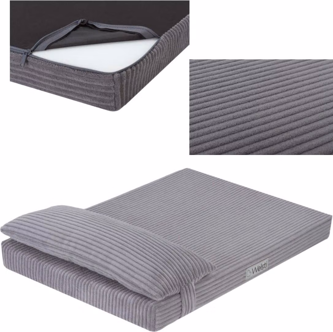 Letto per cani, materasso per cani, Welsti in velluto a coste grigio L 100x70