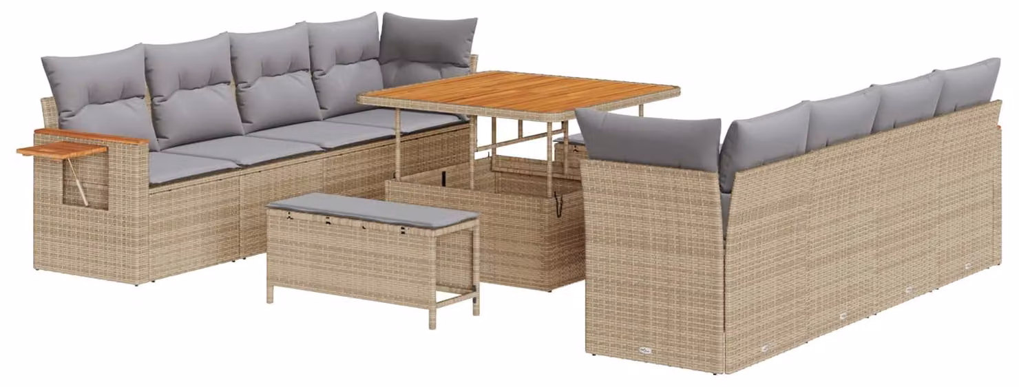 Set Divano da Giardino 11 pcs Beige polyrattan