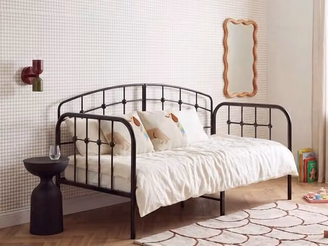 Struttura letto BELIANI in metallo nero con doghe fisse, stile industriale, L: 90 cm, P: 200 cm, H: 107 cm – 1