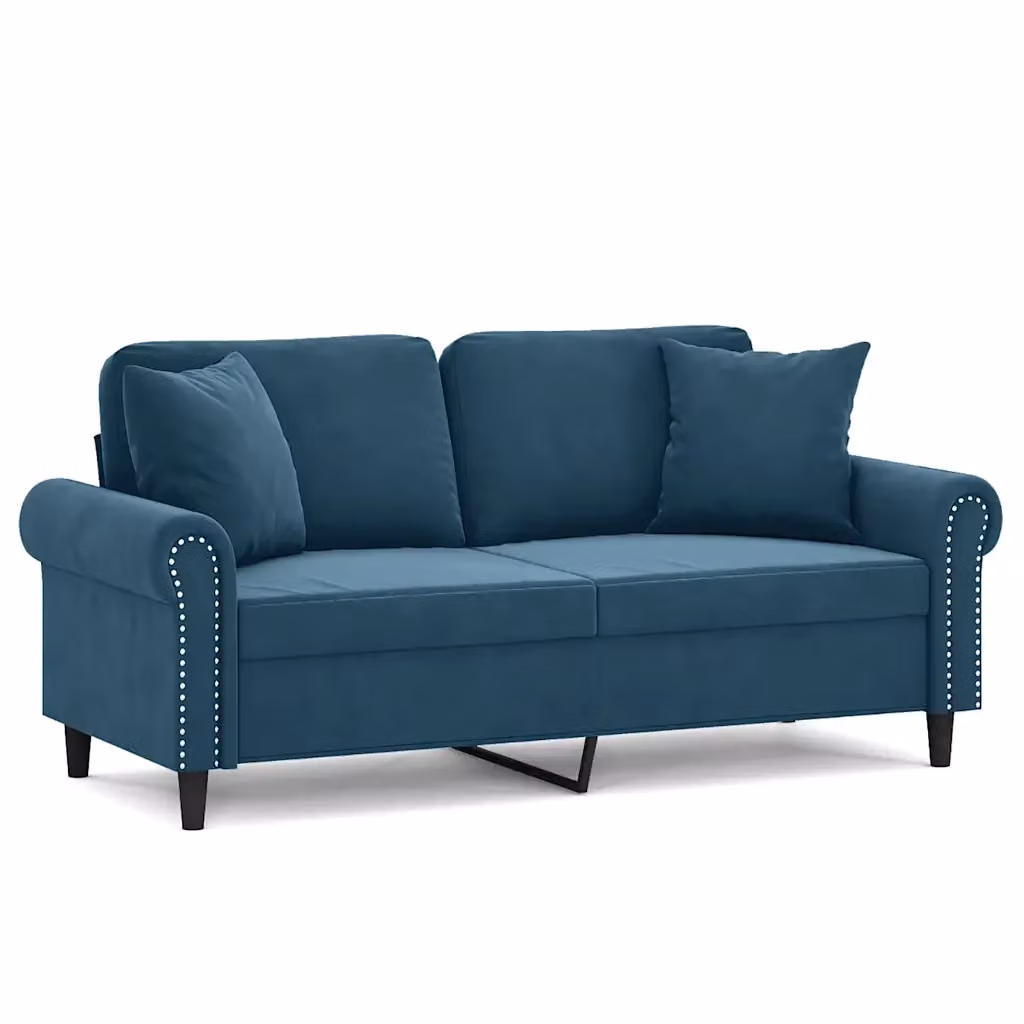 vidaXL Divano a 2 Posti Moderno in Velluto Blu con Cuscini e Struttura in Metallo – 2